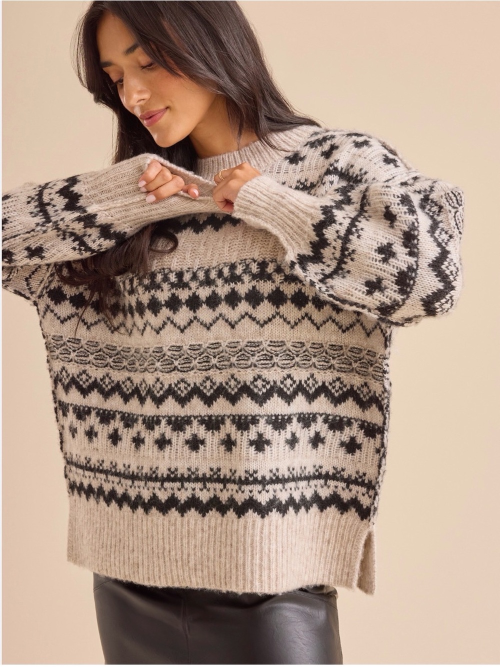 Altar'd State Freya Oversized Sweater Black & Biege XL